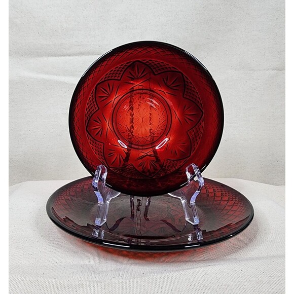 Luminarc Cristal D' Arques Durand Antique Ruby Red 8" Salad Plates Set of 6 - Picture 7 of 10